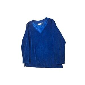 Quaker Factory‎ Blue Velour Medium Pullover Boho Lagen Look Career Jersey